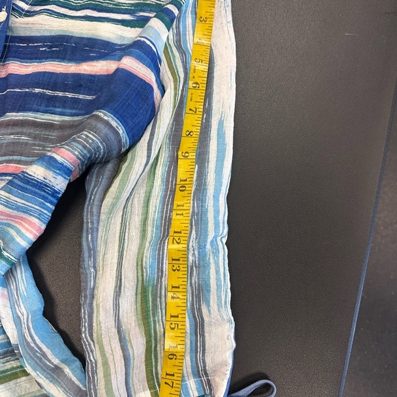 Evolution and Creation Blue Button Down Blouse with Mandarin Collar - Picture 10 of 11